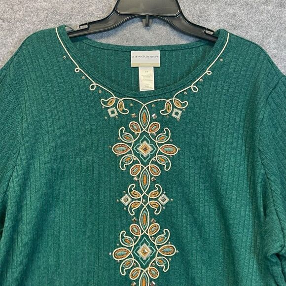 NWT Alfred Dunner Woman Top 3X Emerald Isle Green Center Medallion Embroidery - Picture 2 of 16